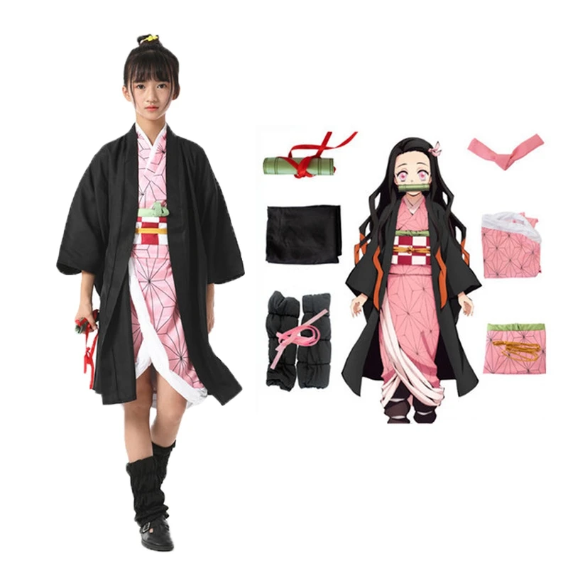   Kimono  Kamado Nezuko Full Cosplay Adults Kids Costume Set Wig Shoes Backpack  - £96.52 GBP