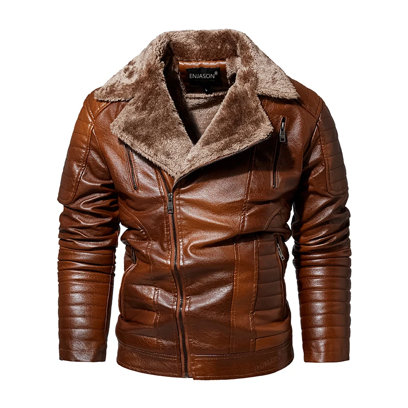 Men&#39;s Leather Jackets 2022 Stand Collar Coats Mens Motorcycle Leather Jacket Cas - £202.39 GBP