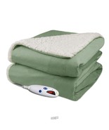 Biddeford Velour Sherpa Electric Heated Warming Throw Blanket Sage - $47.49