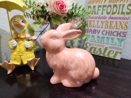 Spring Easter Peach Ceramic BUNNY RABBIT Figurine Tabletop Decor 6.5 AS IS - £19.60 GBP