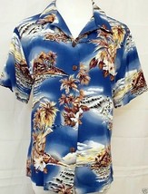 Hilo Hattie Hawaiian Shirt Floral Ukulele Palm Trees Short Sleeve size Large - £20.96 GBP