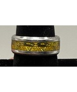 Silver Tone Yellow Super Hero Band Ring Geometric Inlay Men’s Size 8 - $12.99