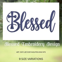 Blessed Embroidery Design – Christian Script with Cross | Digital Machin... - €3,06 EUR