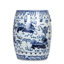 Blue and White Porcelain Foo Dog Motif Garden Stool - £281.33 GBP