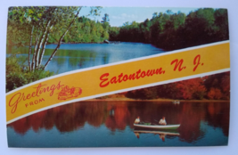 Eatontown NJ Postcard New Jersey Greetings Fishing Boat Lake View Chrome... - £14.04 GBP