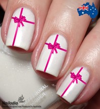 Pink Ribbon &amp; Bow Nail Art Decal Sticker Water Transfer Slider - £3.66 GBP