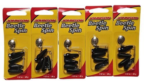 Primary image for Johnson Beetle Spin Bass Fishing Lure BSVP 1/32-BYS Black Green Stripe Lot of 5