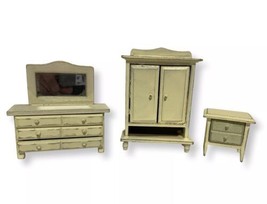 Vintage Wooden Dollhouse Bedroom Set Furniture Lot / Wardrobe Dresser Ni... - £11.50 GBP