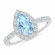 ANGARA Pear Aquamarine Ring with Diamond Halo for Women, Girls in 14K Solid Gold - £1,159.96 GBP