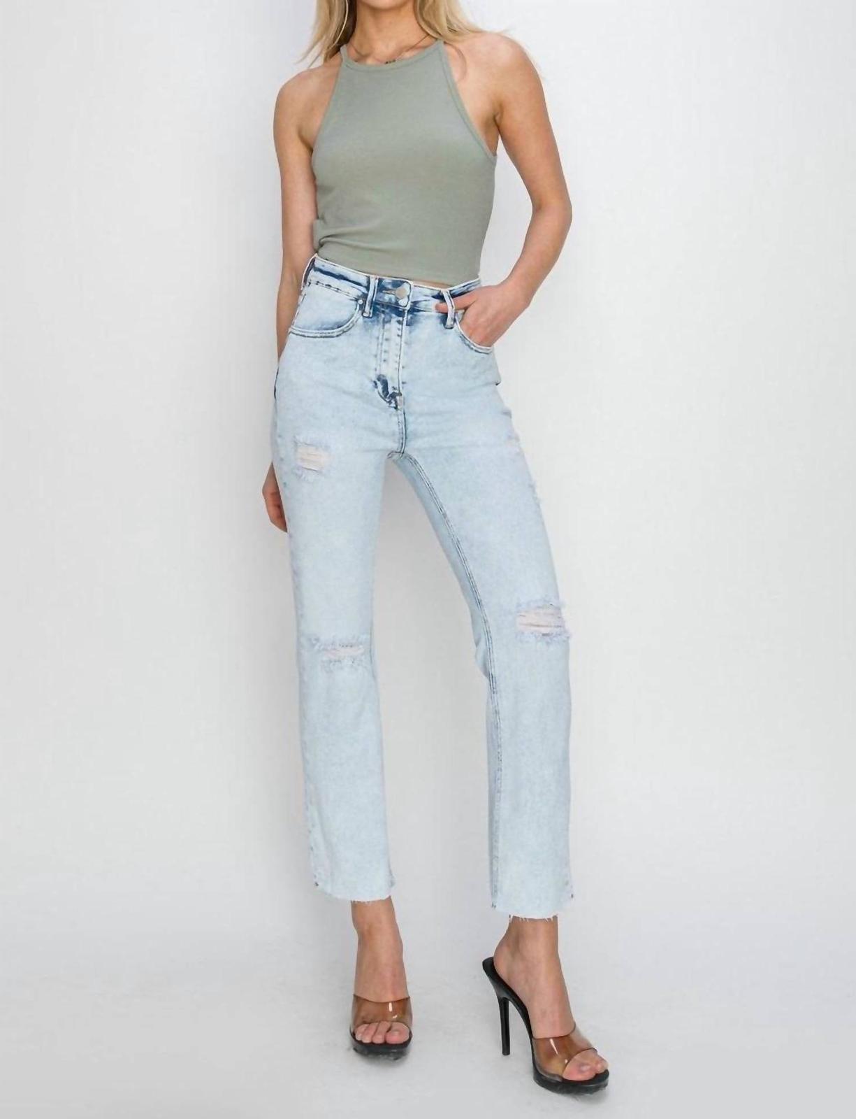 Risen High Rise Knee Distressed Slim Straight Jean Size 5 - $37.62