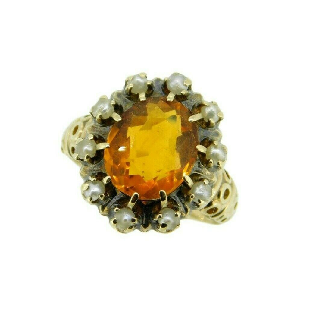 Primary image for 10k Yellow Gold Victorian Citrine and Seed Pearl Ring (#J4526)