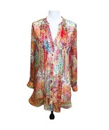 Soft Surroundings Bright Paisley Park Button Down Sheer Tunic Blouse Size S - £17.43 GBP