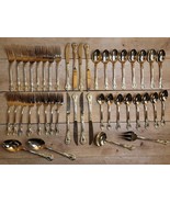 Stanley Roberts Gold Valentine Electroplate Floral Pierced Flatware 44 p... - $326.06 CAD
