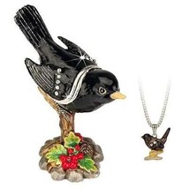 Blackbird Bird Trinket Box Pewter Enamel Secrets by Hidden Treasures w Pendant - £37.76 GBP