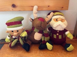 Lot of Animal Adventure Knit Olive Green Cranberry Stuffed Elf Reindeer Santa - £9.02 GBP