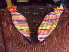 Op Black W/Bright Print Sides Bikini Bottoms Size L (15/17) Women's NEW - $22.50