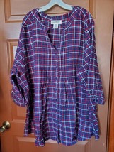 Denim Moves 100% Cotton Flannel Blue/Red/White Plaid Tunic Top Size 5XL - $24.75