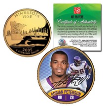 Adrian Peterson Colorized Minnesota State Quarter 24K Gold Plated Coin Vikings - £6.84 GBP