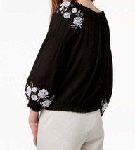 allbrand365 designer Womens Embroidered Peasant Top Size Small Color Deep Black - £69.90 GBP