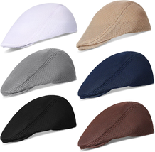 6 Pieces Men&#39;s Mesh Flat Cap Breathable Newsboy Hat Cabbie Flat Cap  - $60.97