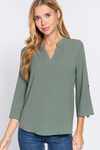 3/4 Roll Up Slv Woven Blouse - £15.13 GBP