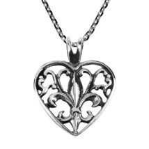 Romantic Open Fleur-de-Lis in Heart Sterling Silver Necklace - £12.15 GBP