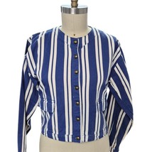 Vtg 80s 90s Retro Blue White Striped Denim Jacket  Sz M Brass Button Down - $37.62