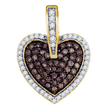 10k Yellow Gold Round Brown Color Enhanced Diamond Heart Love Pendant 1/2 - £288.73 GBP