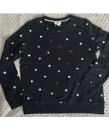 Kate Spade Bakery Cotton Sweatshirt Black Pink Polka Dot Crew Neck Pullo... - $29.98