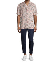 George Men&#39;s Short Sleeve Tropical Print Shirt Pink Hauoli - £15.81 GBP
