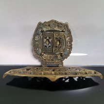 Antique 40&#39;s Brass Enamel Judaica Hanukkah Menorah Lamp Israel Jerusalem - £32.05 GBP