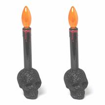 Horror-Hall 2-Gothic Black Glitter Skull Base LED Candles Lamps Prop Decoration- - £10.22 GBP