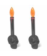 Horror-Hall 2-Gothic Black Glitter Skull Base LED Candles Lamps Prop Dec... - £9.96 GBP