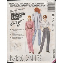 McCall&#39;s 5145 Palmer Pletsch Jumpsuit, Blouse, Pleated Pants Pattern Sz 20 Uncut - £13.09 GBP