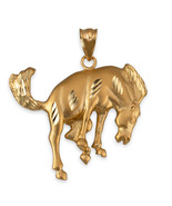 10K Yellow Gold Bucking Stallion Horse Satin DC Pendant - $227.99
