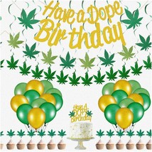 Pot Leaf Party Pack: 3 Banners, 13 Cake Toppers, 12 Hanging Swirls &amp; 24 Balloons - $32.66