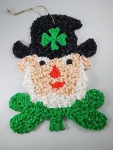 Vintage St. Patrick&#39;s Day Leprechaun Shamrock Melted Plastic Popcorn Decoration - £22.53 GBP