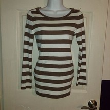 J. CREW Brown Beige Striped Long Sleeve Round Neck Blouse Top Size Small - $9.49