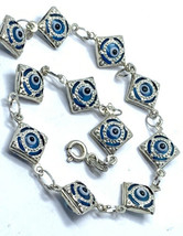 Evil Eye Bracelet 7 .5”inch Long 925 Sterling Silver Light Blue Eyes - £43.96 GBP