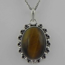 925 Sterling Silver Tiger Eye Handmade Necklace 18&quot; Chain Festive Gift PS-1973 - £29.36 GBP