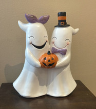 Halloween Happy Ghost Couple Holding Pumpkin Home Decor New Figurine 14” - £43.94 GBP