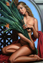 nude elegant model with birds of paradise art deco ceramic tile mural ba... - $59.39+