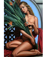 nude elegant model with birds of paradise art deco ceramic tile mural ba... - $81.22 CAD+
