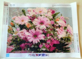 Diamond Art Painting Completed Handmade Pink Daisy Bouquet Canvas 12” X 16&quot; - £29.65 GBP