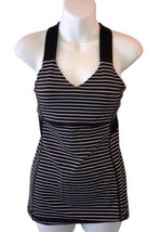 Lululemon Shirt Black White Striped V Neck Cross Back Tank Top - $25.96