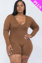 Plus Size Brown Sugar V neck Long Sleeve one piece Bodycon Romper - £9.43 GBP