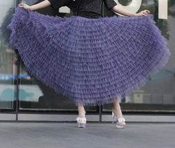 Purple Tiered Tulle Maxi Skirt Outfit Women Custom Plus Size Layered Tulle Skirt image 8