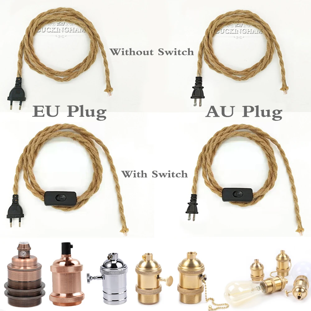 EU AU Plug 2M/3M Power Cord Pendant Lights Twist Rope Cables E27 Lamp Ho... - $5.94+