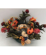 Vintage artifcial fake fall flower centerpiece with scarecrow and pumpkin - $21.73