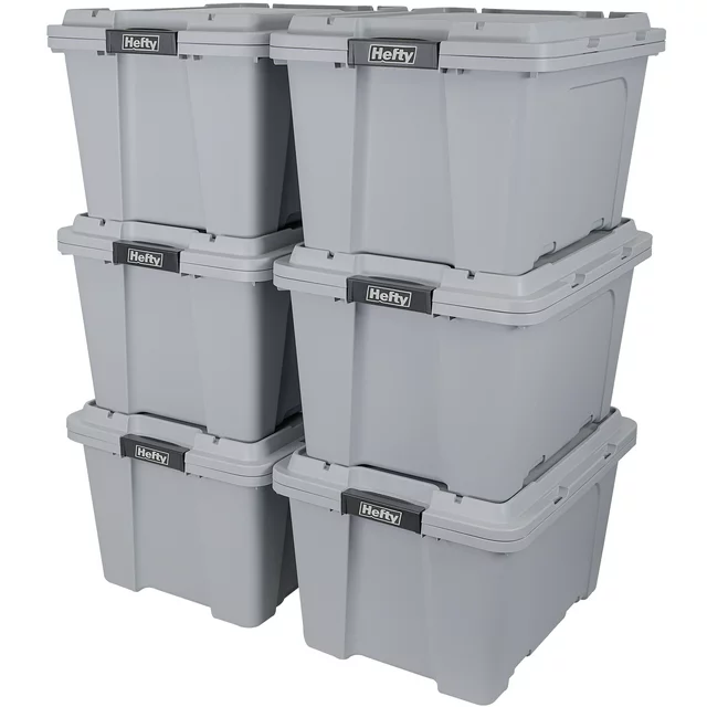 Hefty 18 gal Max Pro Plastic Utility Storage Tote, Gray, 6 Pack - £112.09 GBP